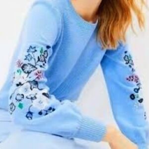 LOFT Light Blue Floral Embroidered Sweater